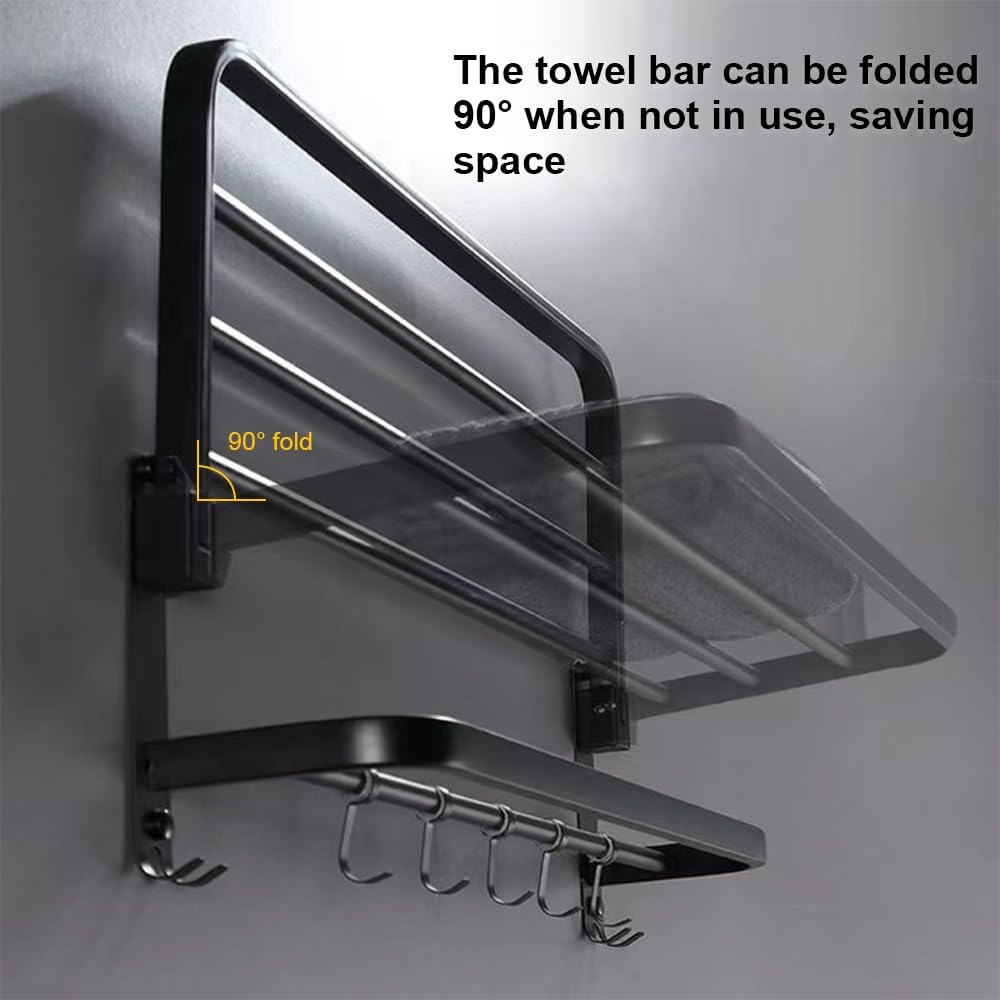 Quakin Matte Black Folding Towel Rack SS 304  for Bathroom (24 Inch- Black Finish)