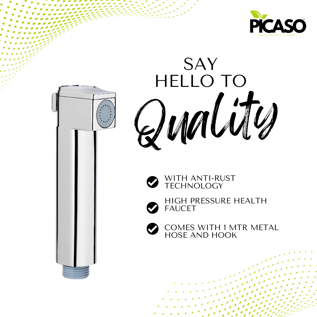 Picaso Square Slider Jet Spray Set with 1.5 mtr hose & hook