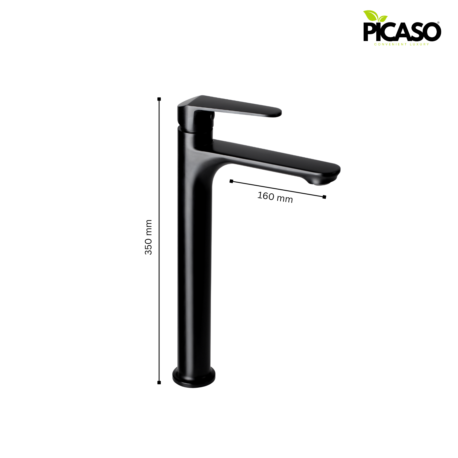 Picaso Tall Body Pillar Cock 12"- Matte Black