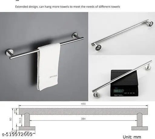 Quakin Towel Rod for Bathroom, 304 Grade Stainless Steel Towel Hanger for Wash Basin, Napkin Holder for Kitchen, Towel Bar 24inch, Chrome Finish