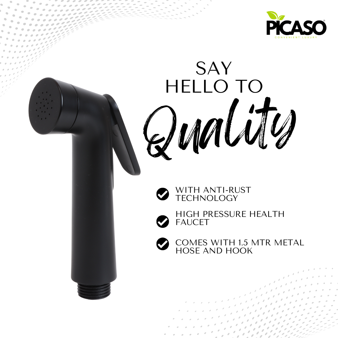 Picaso Matte Black Jet Spray Set with 1.5 mtr hose & hook