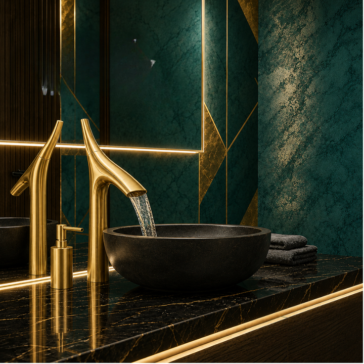 SCUBA HIGH NECK PILLAR COCK WITH WATERFALL FAUCET SC-3102 BG -BRUSH GOLD