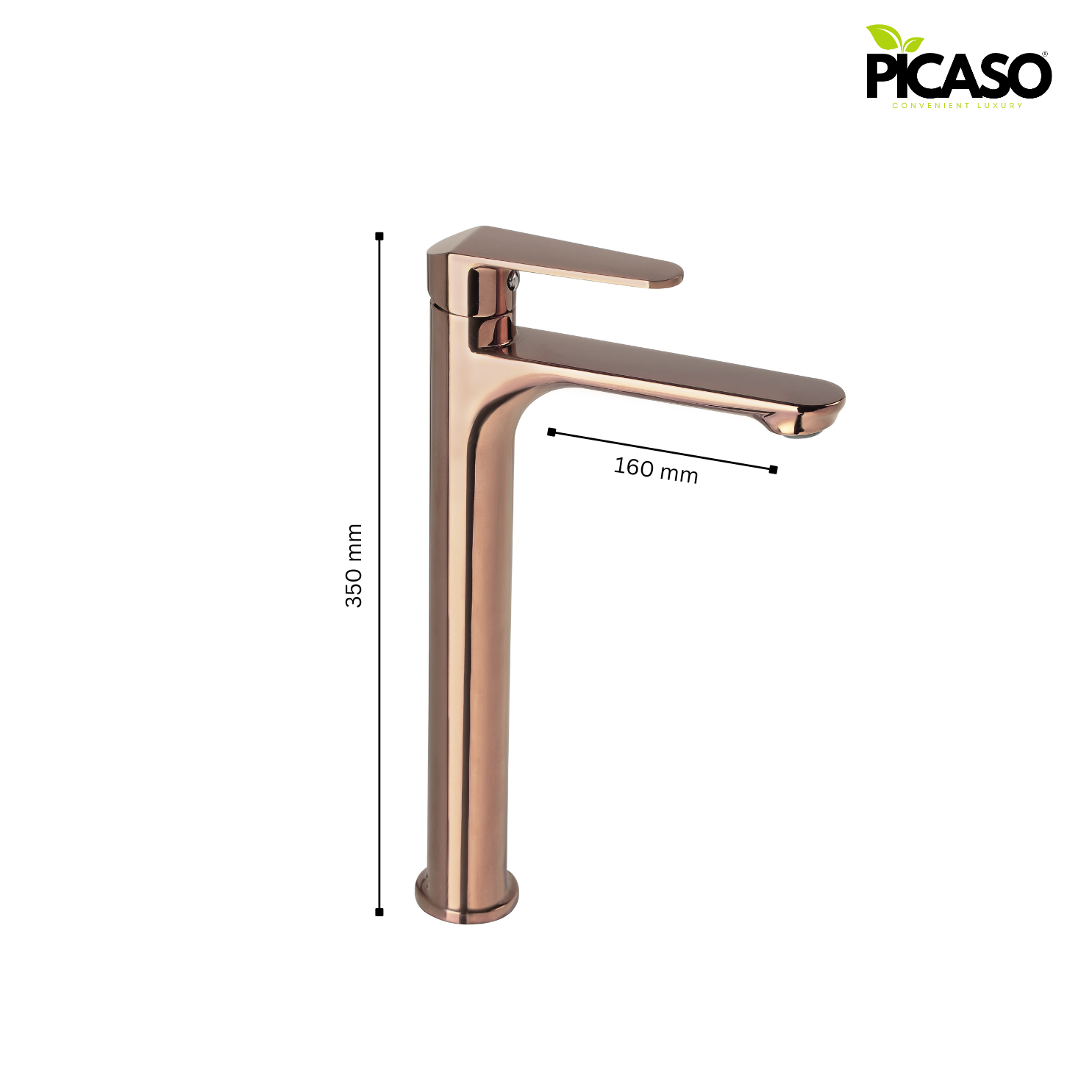 Picaso Tall Body Pillar Cock 12"- Rose Gold