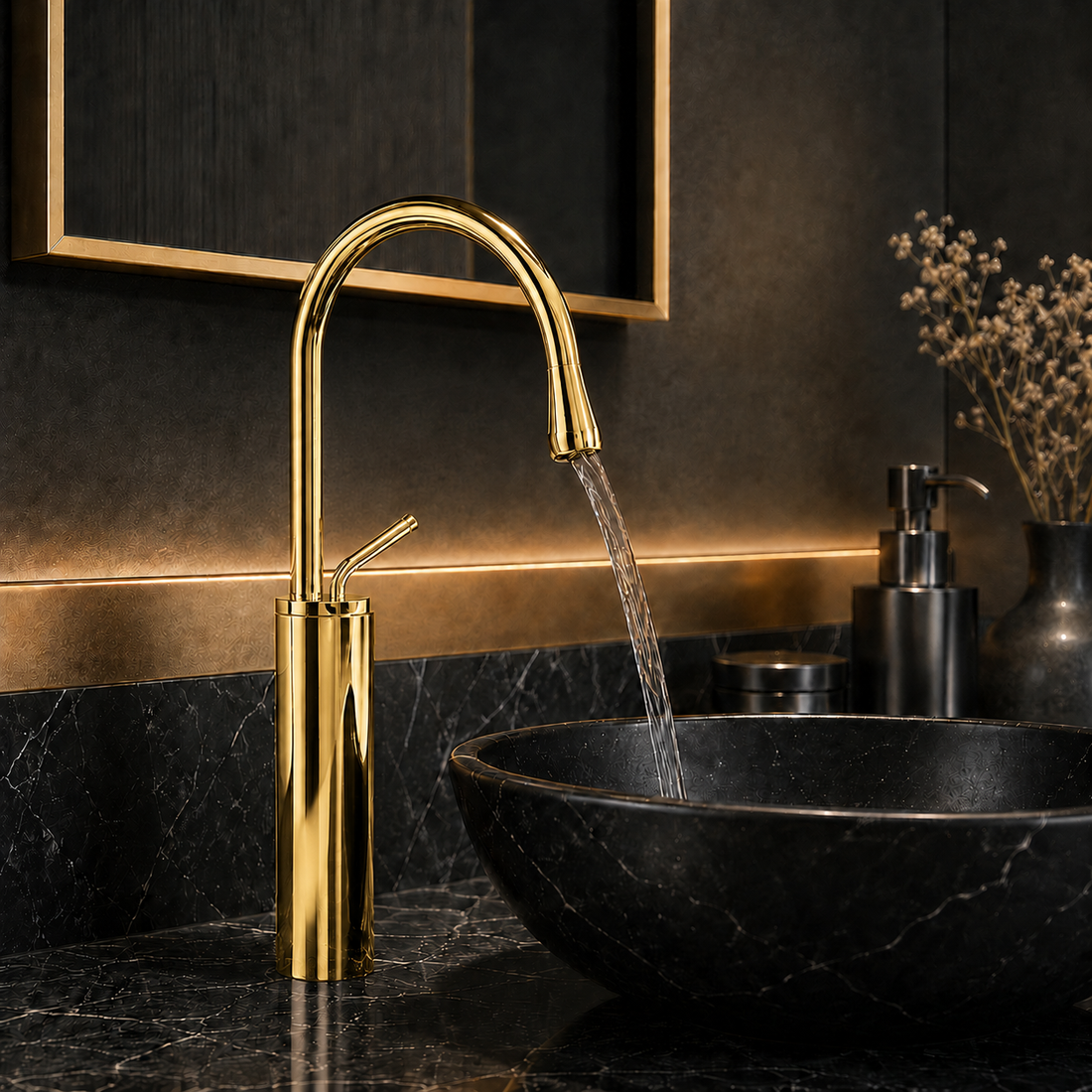 SCUBA SINGLE LEVER BASIN MIXER WITH WATERFALL FAUCET SC-966 G-GOLD
