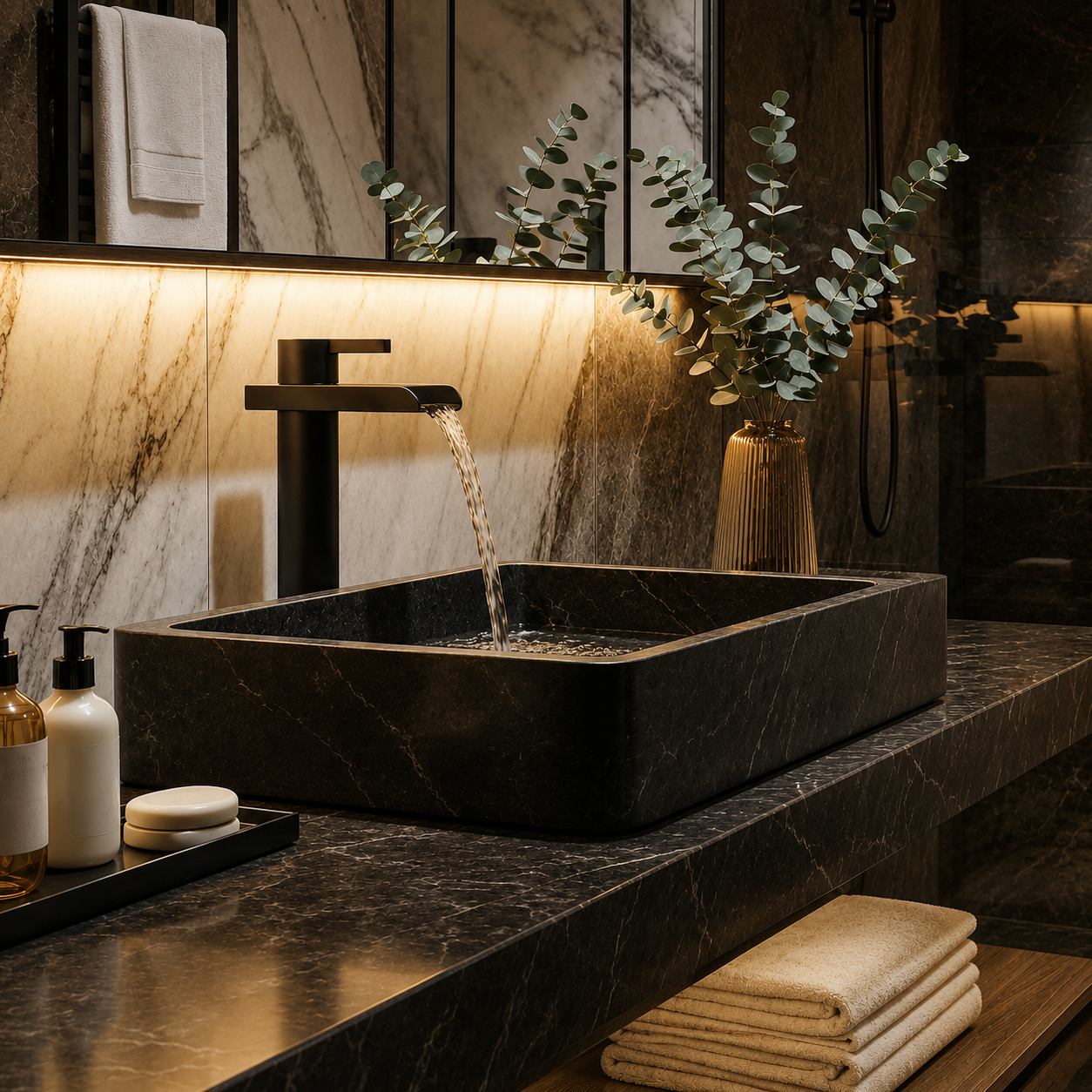 SCUBA HIGH NECK PILLAR COCK WITH WATERFALL FAUCET SC-3122 BLM BLACK MATT