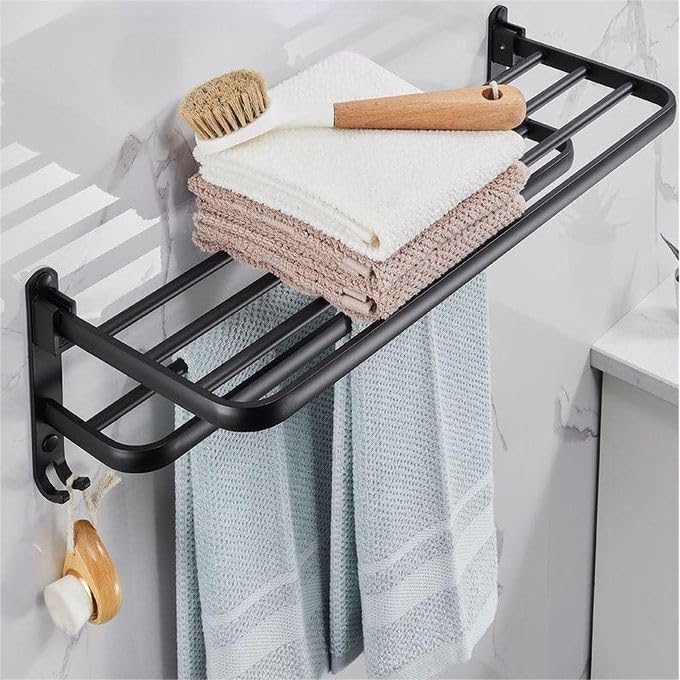 Quakin Matte Black Folding Towel Rack SS 304  for Bathroom (24 Inch- Black Finish)
