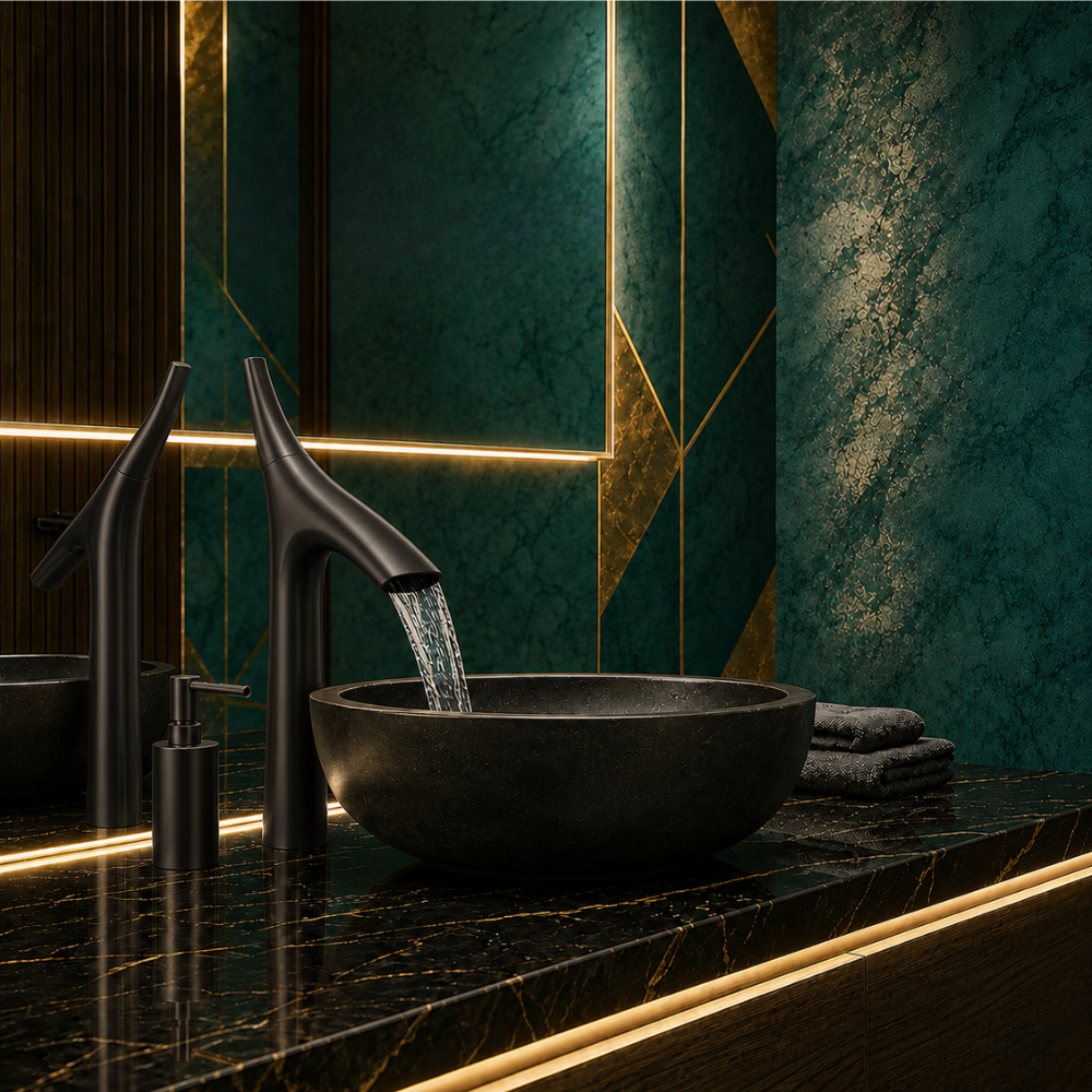 SCUBA HIGH NECK PILLAR COCK WITH WATERFALL FAUCET SC-3102 BLM-BLACK MATT