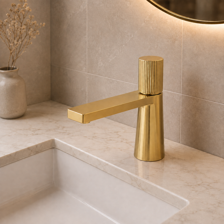 SERVEO PEBBLE SERIES BRASS SHORT BASIN MIXER SV6001-BRUSH GOLD