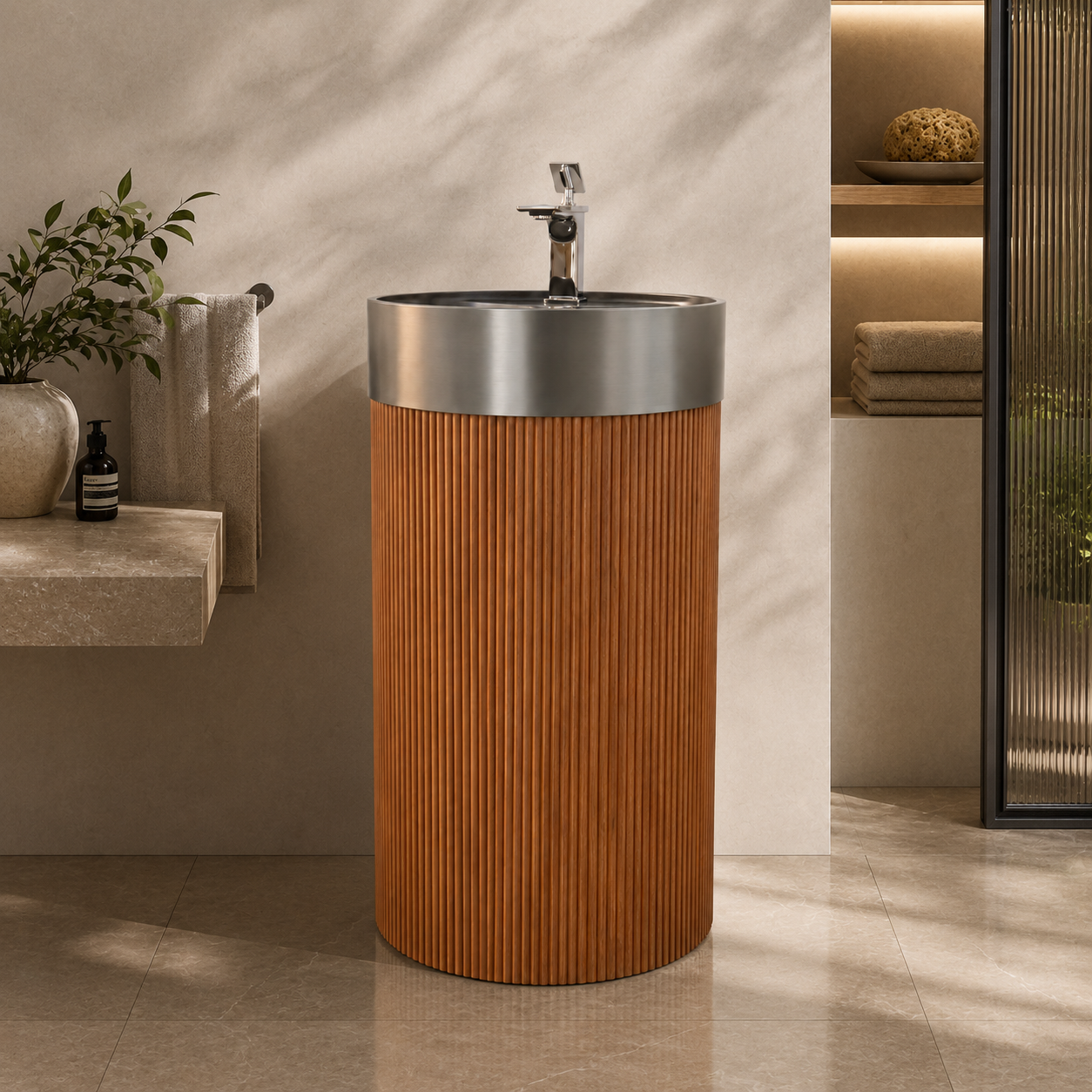 SCUBA ARTIFICIAL STONE PEDESTAL BASIN SC-9393 WITH S.S BASIN