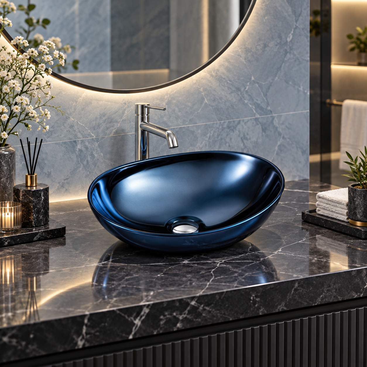 SCUBA METALIC BLUE BASIN SERIES 16X13 INCHES SC-9911-BLUE WHITE