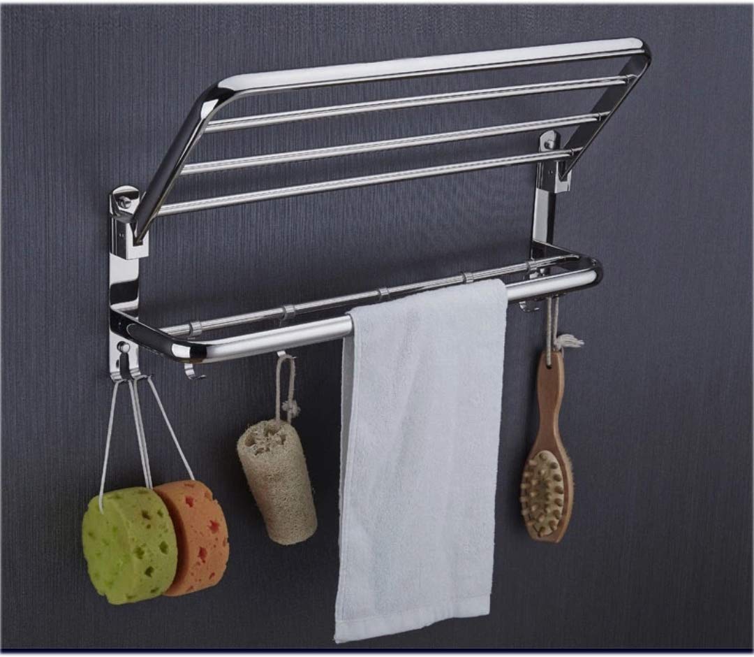 Quakin Folding Towel Rack SS 304  for Bathroom (24 Inch- Chrome Finish, Silver)