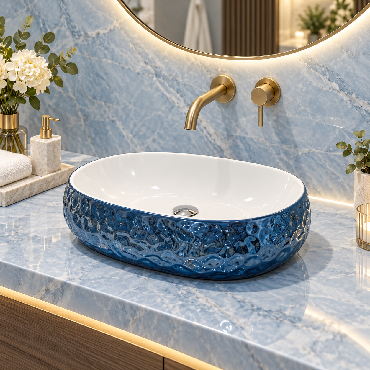 SCUBA METALIC BLUE BASIN SERIES 18X13 INCHES SC-9530-BLUE WHITE