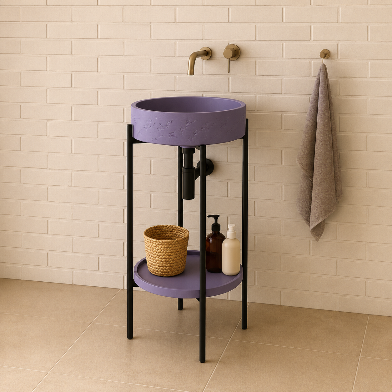 SERVEO CEMENT PEDESTAL WASH BASIN WITH STAND AND SHELF SV8302-PURPLE