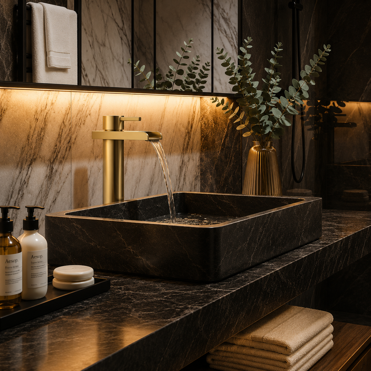 SCUBA HIGH NECK PILLAR COCK WITH WATERFALL FAUCET SC-3122 BG-BRUSH GOLD