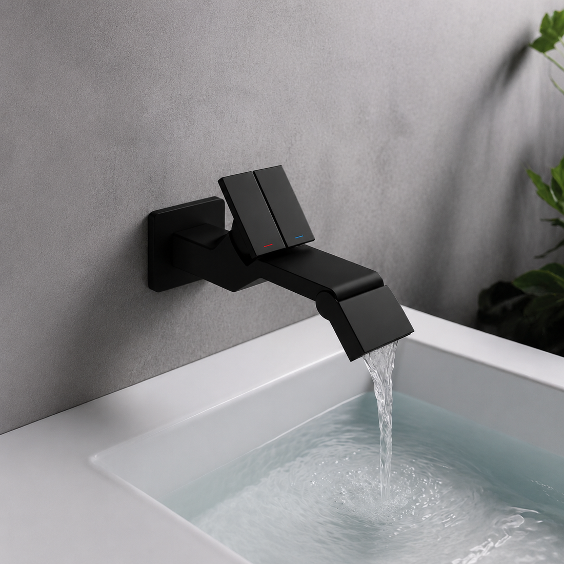 SERVEO CLICK BUTTON WALL MOUNTED BRASS BASIN MIXER SV6210-BLACK MATT