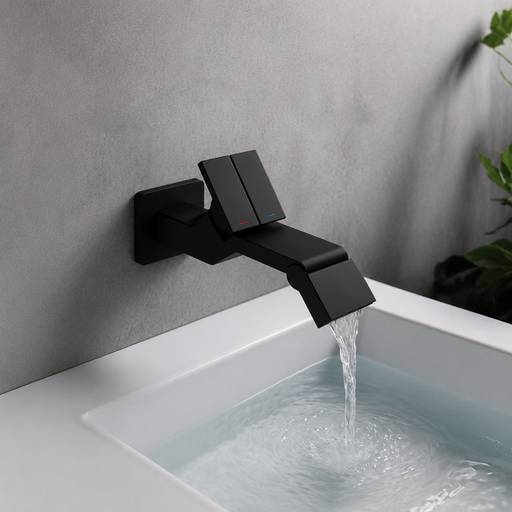 SERVEO CLICK BUTTON WALL MOUNTED BRASS BASIN MIXER SV6210-BLACK MATT