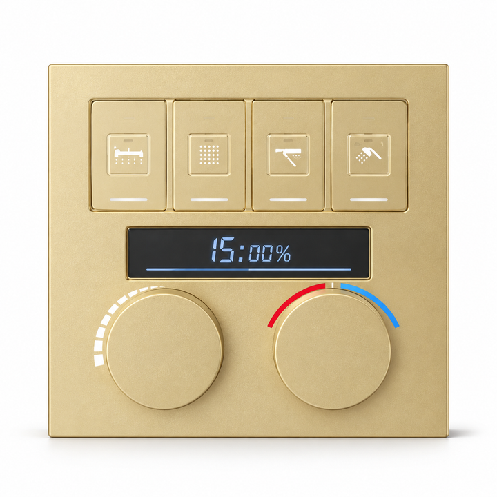 SERVEO REGALIA SERIES 4 WAY MULTI-FUCTION THERMOSTATIC  HIGH FLOW DIVERTER WITH DIGITAL DISPLAY SV904-DBG-BRUSH GOLD