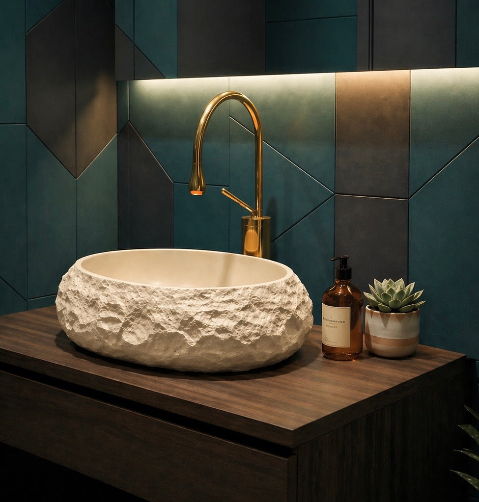 SCUBA SC-9742 ARTIFICAL STONE CARVED BASIN - IVORY