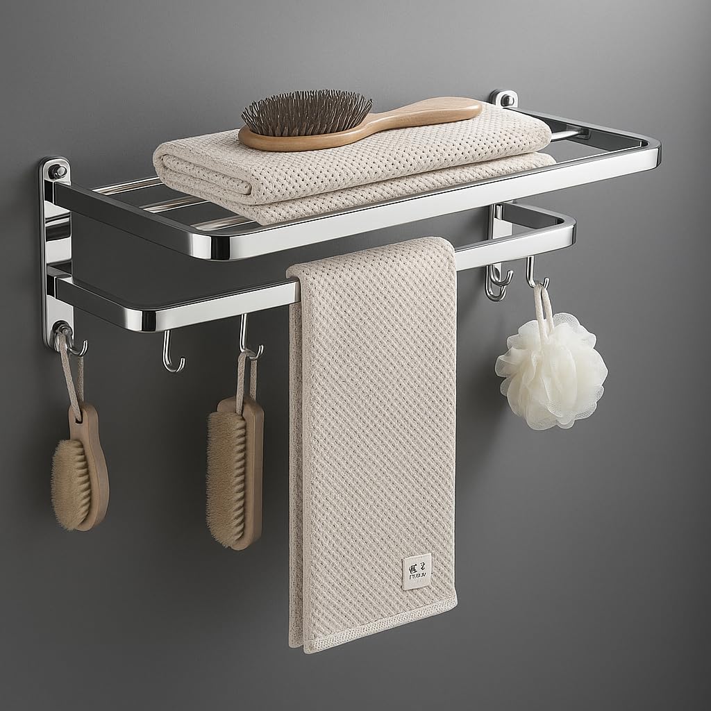 Quakin Folding Towel Rack SS 304  for Bathroom (24 Inch- Chrome Finish, Silver)