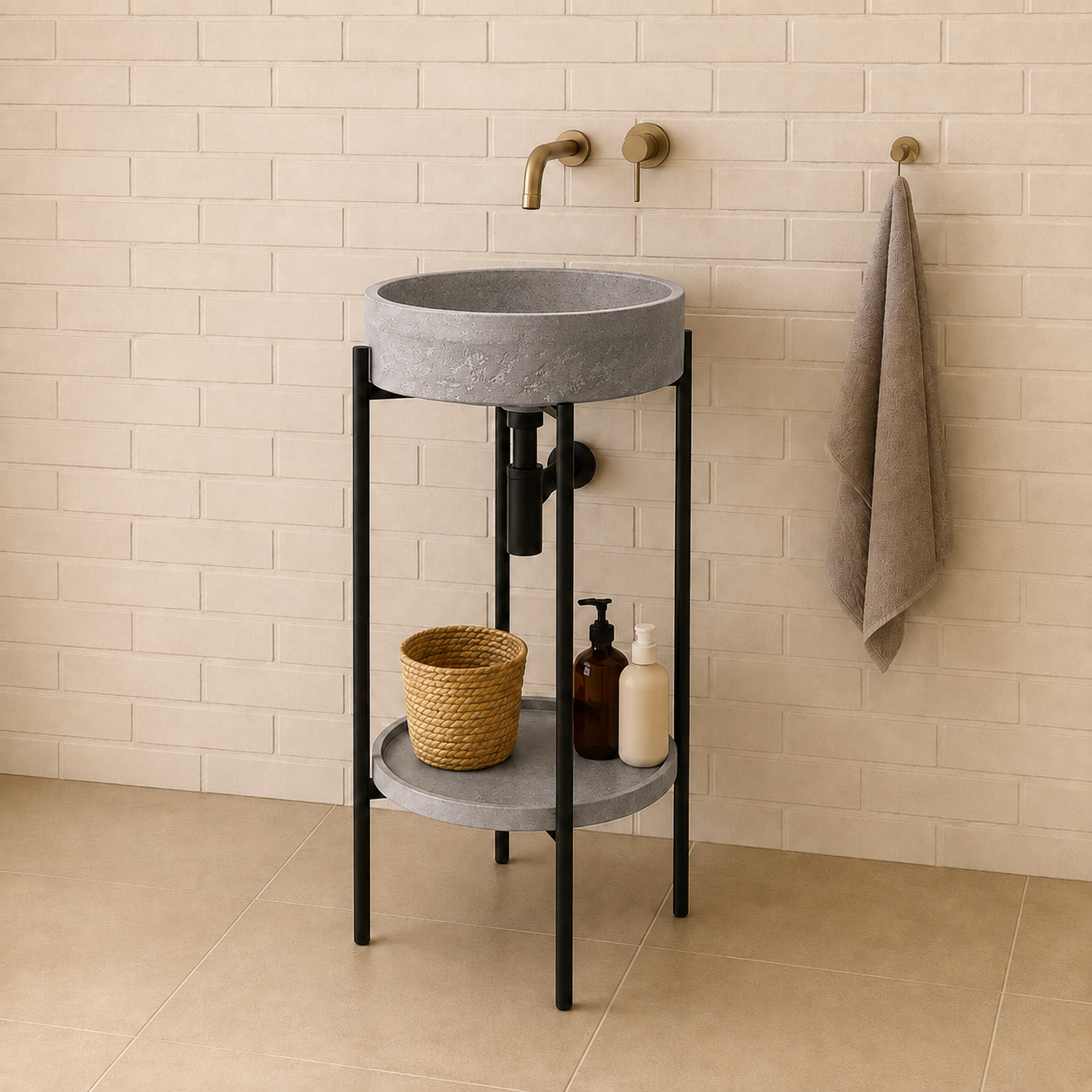 SERVEO CEMENT PEDESTAL WASH BASIN WITH STAND AND SHELF SV8302-GREY