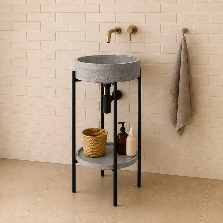 SERVEO CEMENT PEDESTAL WASH BASIN WITH STAND AND SHELF SV8302-GREY