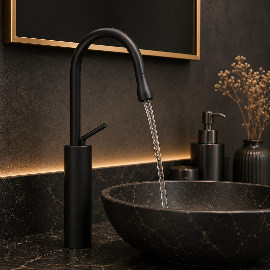 SCUBA SINGLE LEVER BASIN MIXER WITH WATERFALL FAUCET SC-966 BLM-BLACK MATT