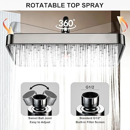 PICASO SELF CLEANING OVERHEAD SHOWER 10 INCHES WITH ANTI-SCALE TECHNOLOGY-CHROME & BLACK