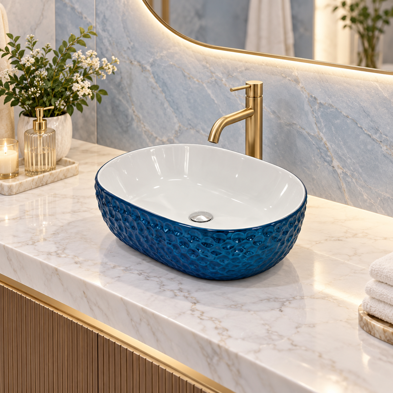 SCUBA METALIC BLUE BASIN SERIES 18X14 INCHES SC-9831-BLUE WHITE