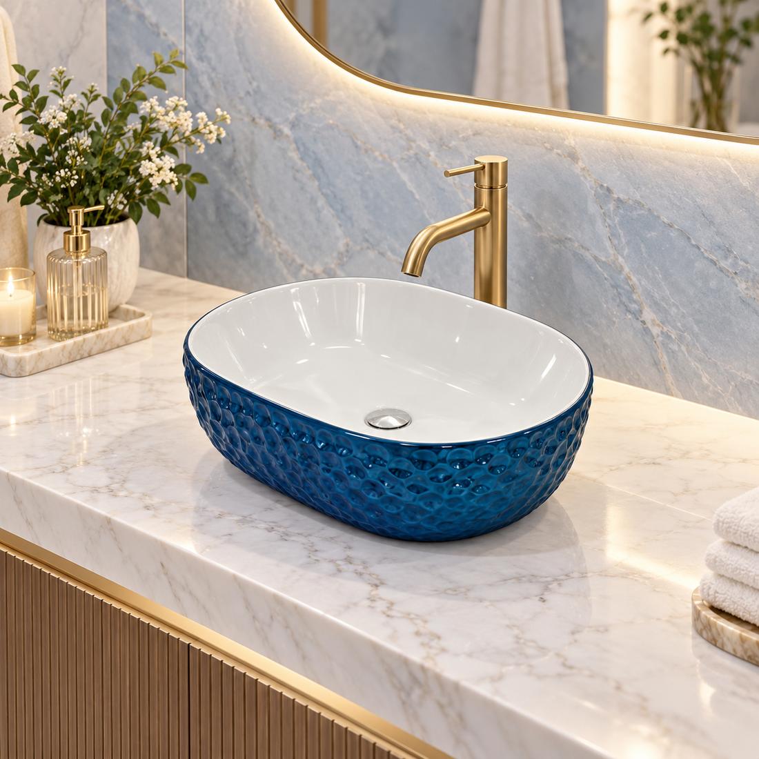 SCUBA METALIC BLUE BASIN SERIES 18X14 INCHES SC-9831-BLUE WHITE