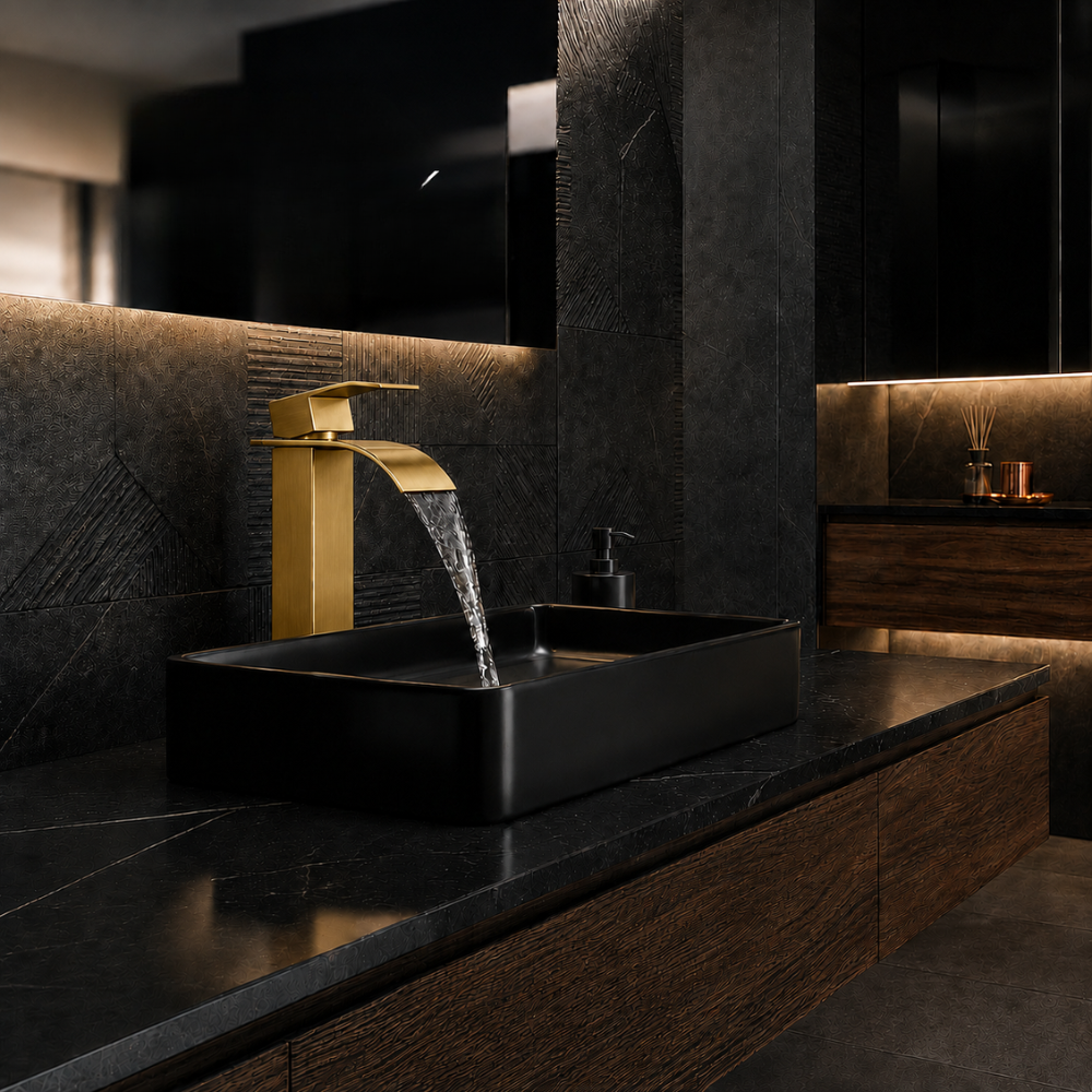 SCUBA HIGH NECK PILLAR COCK WITH WATERFALL FAUCET SC-3123 G-GOLD