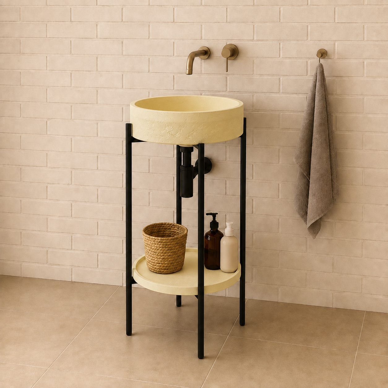 SERVEO CEMENT PEDESTAL WASH BASIN WITH STAND AND SHELF SV8302-KHAKI