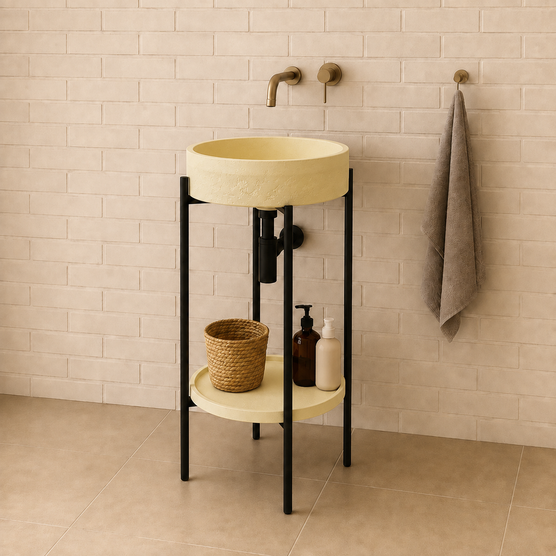SERVEO CEMENT PEDESTAL WASH BASIN WITH STAND AND SHELF SV8302-KHAKI