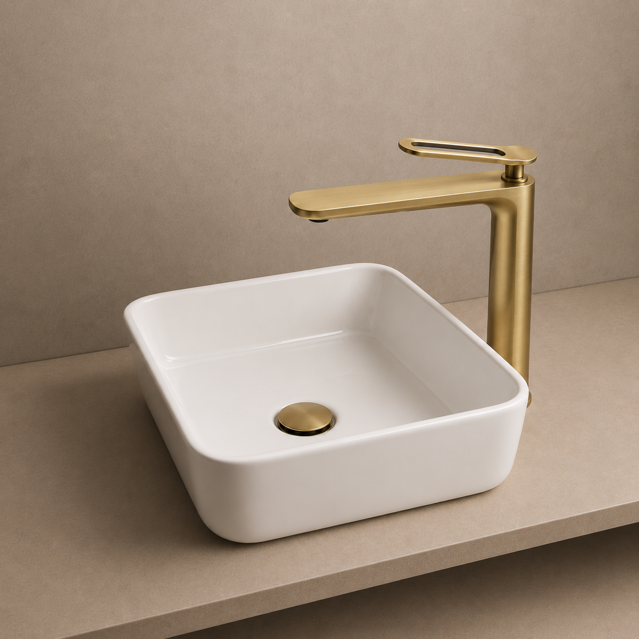 SERVEO CROWN SERIES BRASS TALL BASIN MIXER  SV6103-BRUSH GOLD
