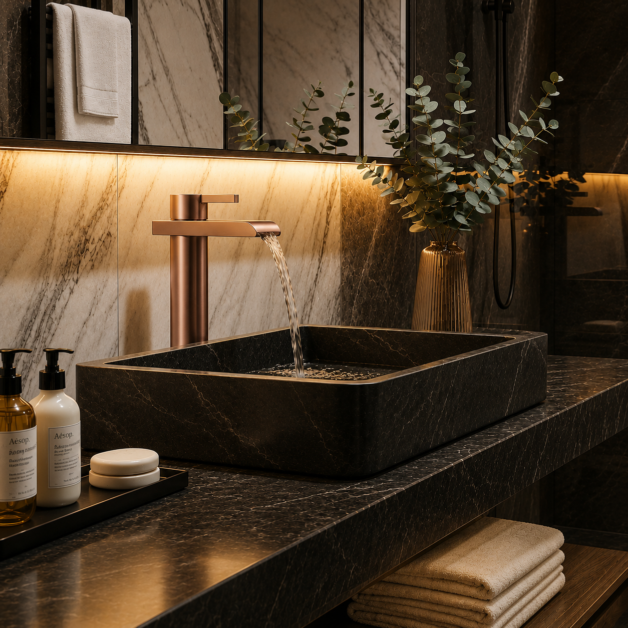 SCUBA HIGH NECK PILLAR COCK WITH WATERFALL FAUCET SC-3122 RG -ROSE GOLD