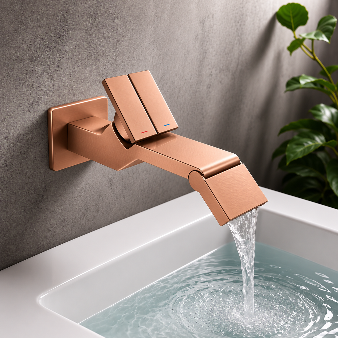 SERVEO CLICK BUTTON WALL MOUNTED BRASS BASIN MIXER SV6210-ROSE GOLD