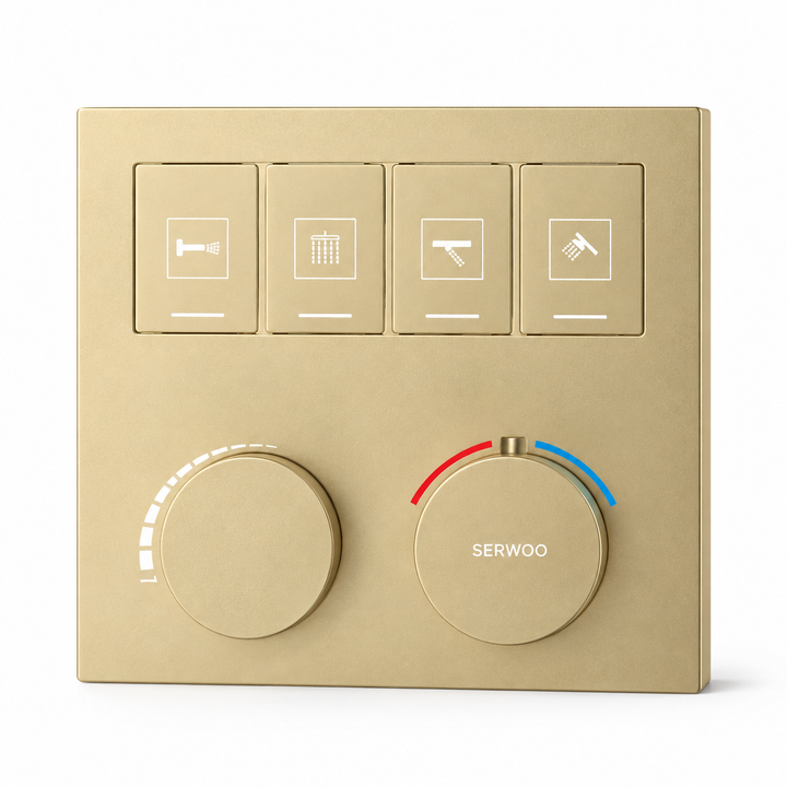SERVEO REGALIA SERIES 4 WAY MULTI-FUCTION THERMOSTATIC  HIGH FLOW DIVERTER SV904-BG-BRUSH GOLD