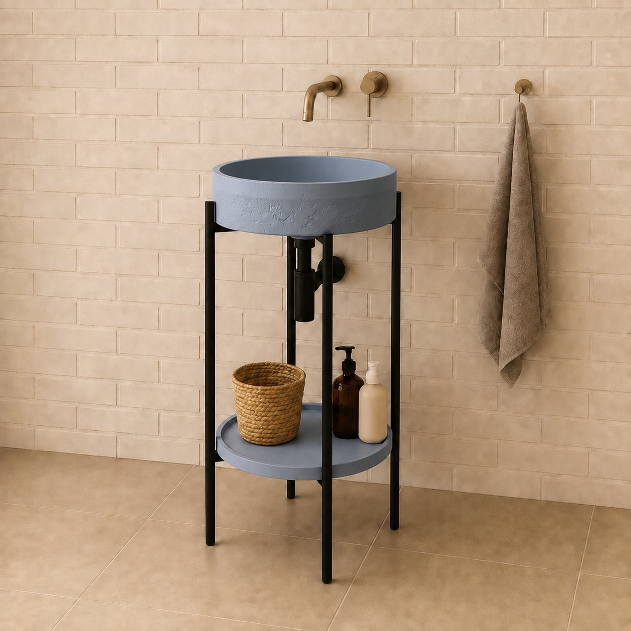 SERVEO CEMENT PEDESTAL WASH BASIN WITH STAND AND SHELF SV8302-LIGHT GREY
