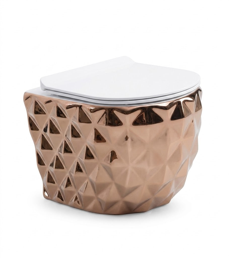 SCUBA DESIGNER SERIES RIMLESS WALL HUNG WC SC-9647-WHITE ROSE GOLD