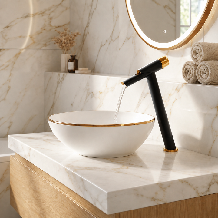 SCUBA HIGH NECK PILLAR COCK WITH WATERFALL FAUCET SC-987 BG-BLACK MATT
