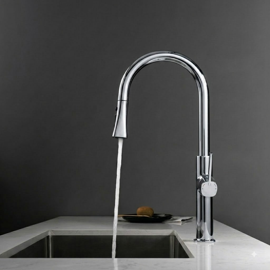 SERVEO CROWN SERIES TABLE MOUNTED PULL OUT BRASS KITCHEN MIXER SV6907-CHROME