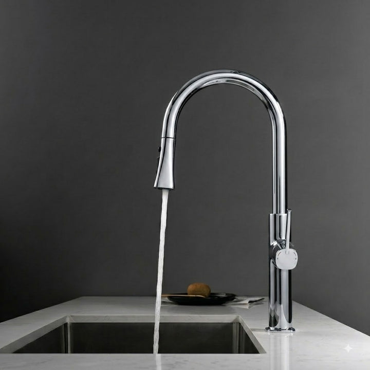 SERVEO CROWN SERIES TABLE MOUNTED PULL OUT BRASS KITCHEN MIXER SV6907-CHROME