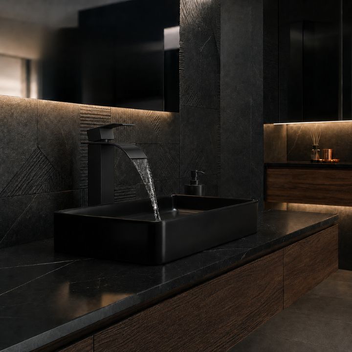 SCUBA HIGH NECK PILLAR COCK WITH WATERFALL FAUCET SC-3123 BLM-BLACK MATT