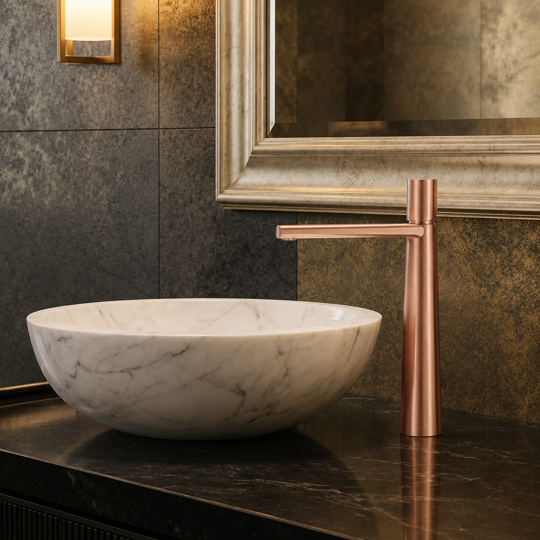SCUBA HIGH NECK PILLAR COCK WITH WATERFALL FAUCET SC-1172 BRG-BRUSH ROSE GOLD