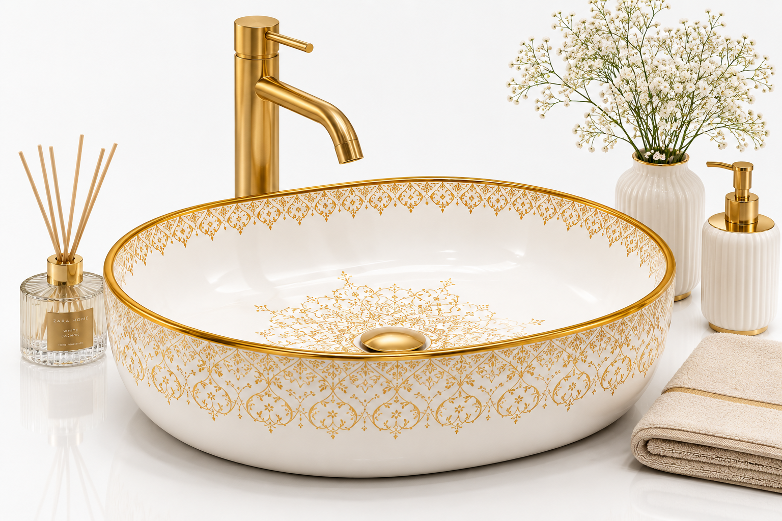 SCUBA MOROCCAN CERAMIC DESIGN BASIN SC-6004 WH-KLH-WHITE