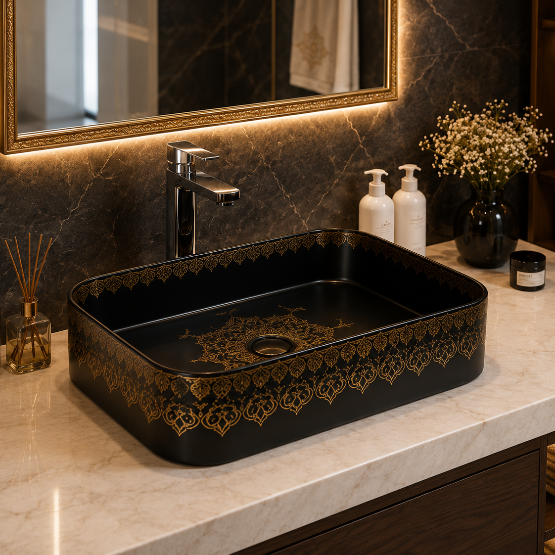 SCUBA MOROCCAN CERAMIC DESIGN BASIN SC-9588 BLK-KLH -BLACK