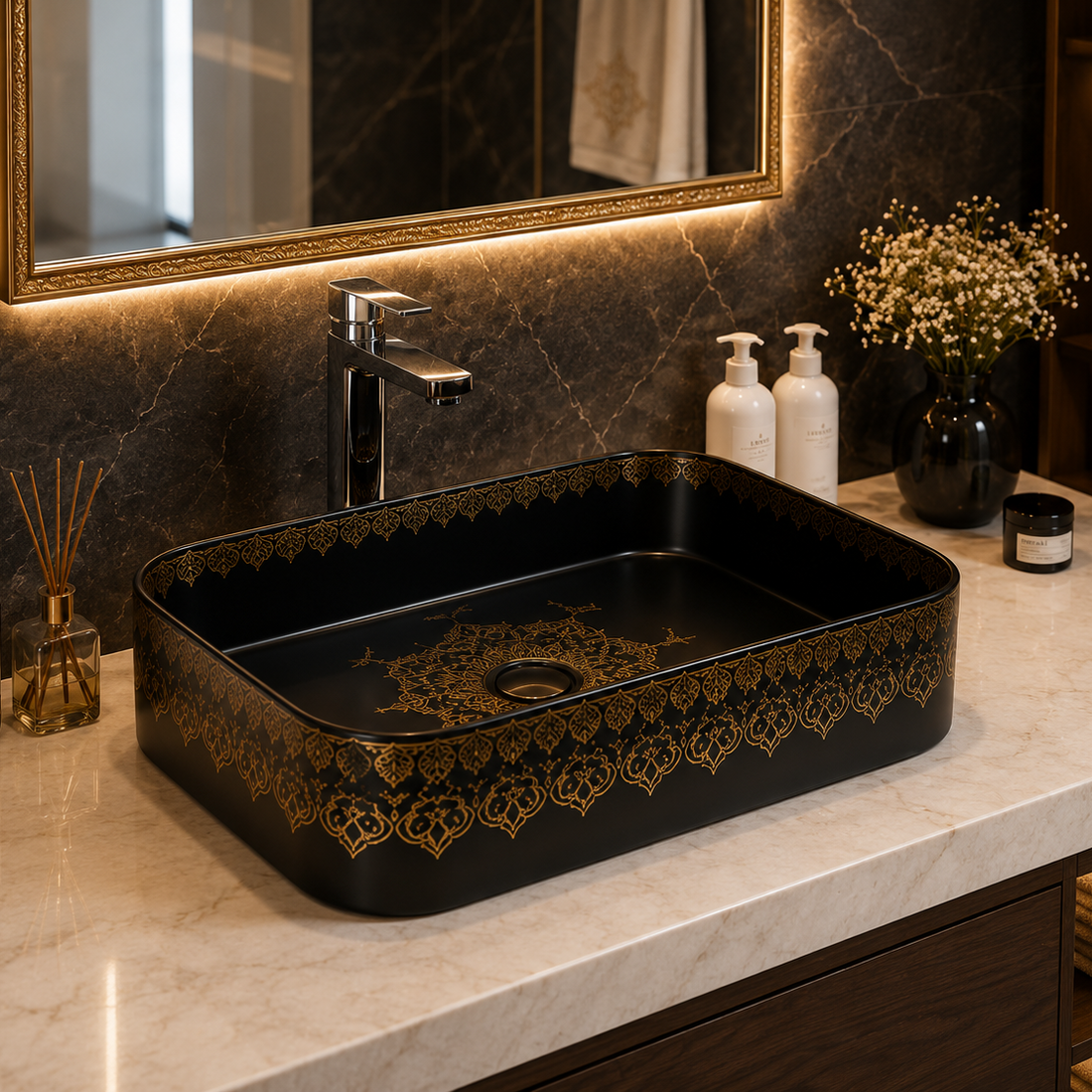 SCUBA MOROCCAN CERAMIC DESIGN BASIN SC-9588 BLK-KLH -BLACK
