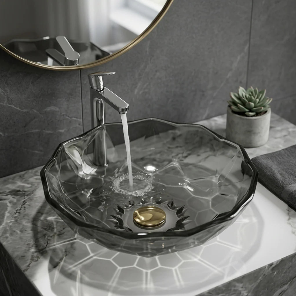 SCUBA SC-9728 LOTUS DESIGN GLASS BASIN- BLACK