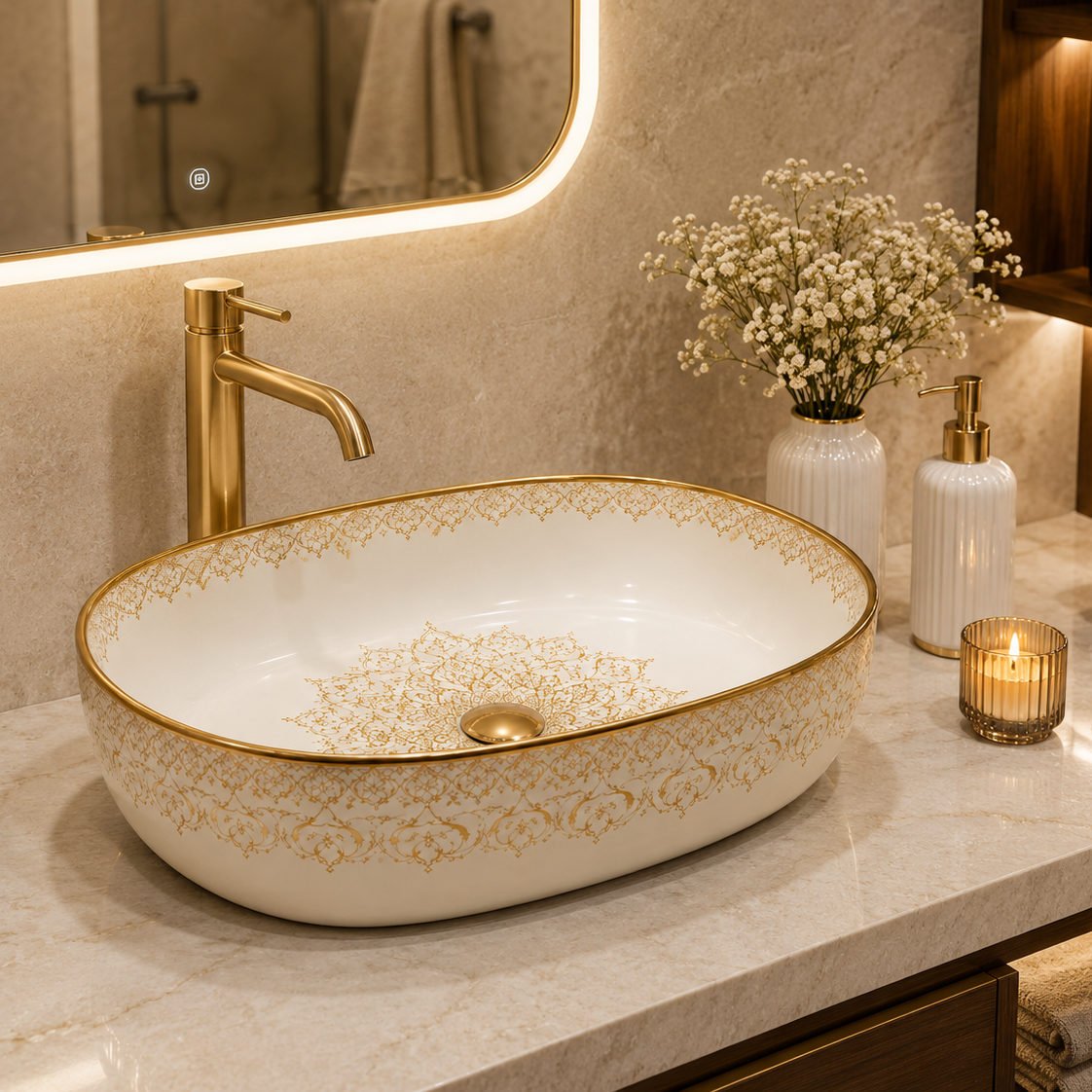 SCUBA MOROCCAN CERAMIC DESIGN BASIN SC-6004 CRM-KLH -BEIGE