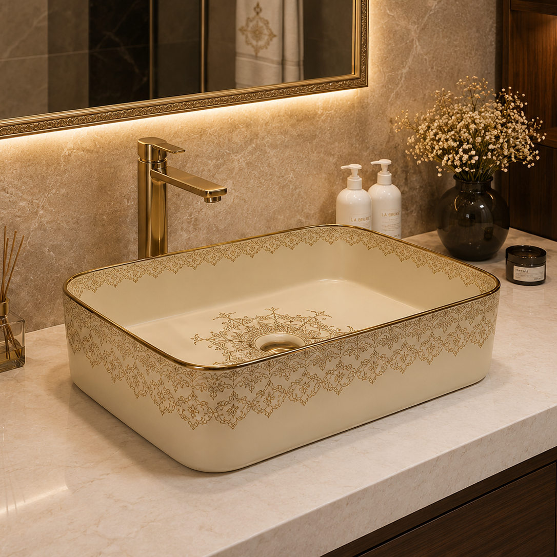 SCUBA MOROCCAN CERAMIC DESIGN BASIN SC-9588 CRM-KLH-BEIGE