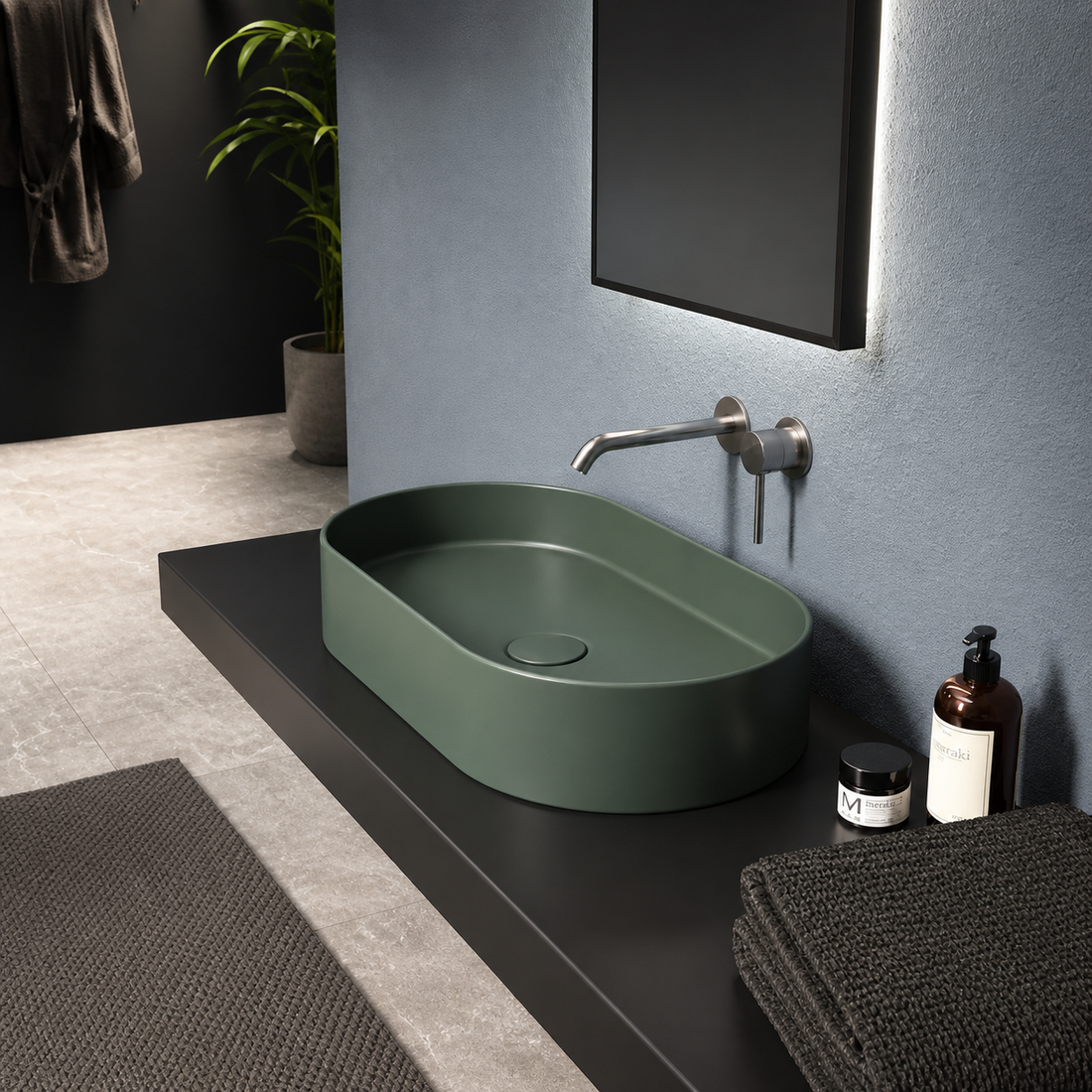 SCUBA COLOURFUL SERIES 18X11 INCHES CERAMIC MATT BASIN SC-9835- DEEP GREEN MATT